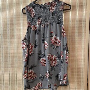 Miss Lili Women's Size 3X Floral Top Smocking Keyhole‎ Boho Country Sleeveless